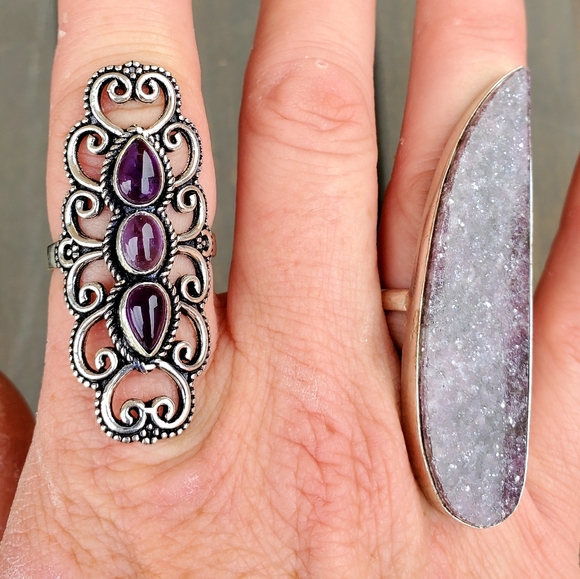 New Huge Lepidolite 925 Silver Statement Ring. - Picture 2 of 9